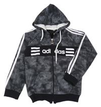 Černo-bílá puntíkatá propínací mikina s kapucí Adidas