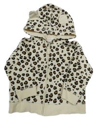 Béžová propínací mikina s leopardím vzorem a kapucí H&M