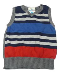 Šedo-modro-červená pruhovaná pletená vesta Topomini