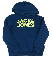 Petrolejová mikina s neonovým nápisem a kapucí Jack & Jones