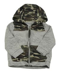 Šedá propínací mikina s army kapucí 