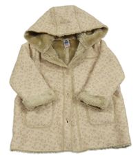 Béžový semišový zateplený květovaný kabátek s kapucí 