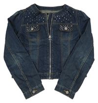 Tmavomodrá crop riflová bunda s kamínky Debenhams