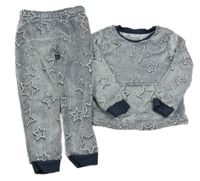 Tmavomodré melírované chlupaté pyžamo s hvězdami Nutmeg