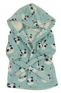 Mintový plyšový župan s pandami a kapucí M&S