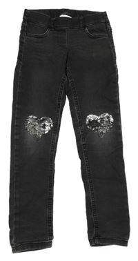 Tmavošedé džegíny se srdíčky z flitrů C&A