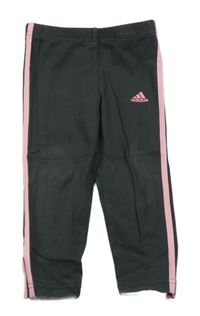 Tmavošedé legíny s růžovými pruhy a logem Adidas