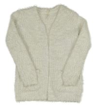 Bílý chlupatý svetrový cardigan Yd.