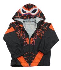 Černo-červená vzorovaná lehká šusťáková bunda s kapucí - Spiderman 