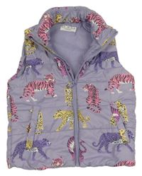 Fialová šusťáková zateplená vesta s barevnými leopardy H&M