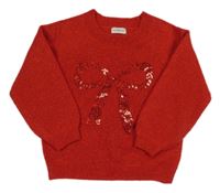 Červený třpytivý svetr s mašlí z flitrů F&F