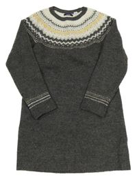 Šedo-bílé vzorované pletené šaty okaidi