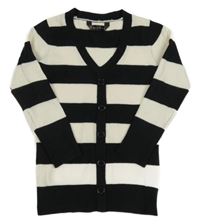 Bílo-černý pruhovaný lehký propínací svetr Matalan