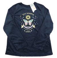 Nové - tmavomodré plyšové pyžamové triko s obrázkem Primark