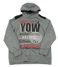 Šedá melírovaná mikina s nápisy a kapucí Yigga