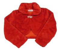 Červené kožešinové podšité bolerko se sponou 