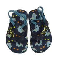 Nové - tmavomodré pěnové žabky s dinosaury vel. 22