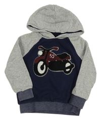 Tmavomodro-šedá mikina s motorkou a kapucí C&A