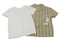 2 set - bílé tričko + béžová vzorovaná košile 