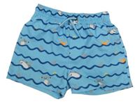 Modré vzorované plážové kraťasy s mořskými živočichy Matalan