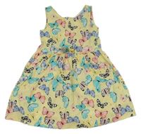 Žluto-barevné plátěné šaty s motýlky H&M