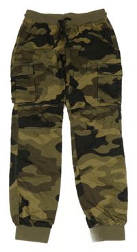 Khaki-černé army plátěné cuff kalhoty s kapsami Chapter young
