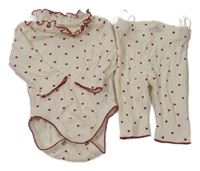 2 set - smetanové vzorované body se srdíčky a límečkem + legíny H&M