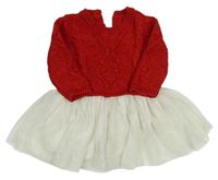 Červeno-smetanové svetrovo/tylové šaty s třpytkami Tu