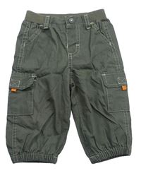 Khaki plátěné cargo cuff kalhoty s úpletovým pasem Carters