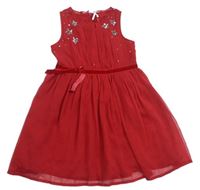 Červené šifonové šaty s hvězdami z flitrů Next