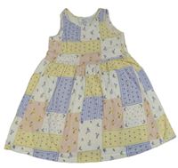Bílo-růžovo-modro-žluté květované šaty H&M
