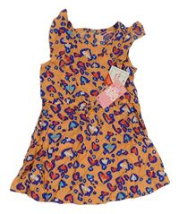 Oranžovo-tmavomodro-barevné šaty s leopardím vzorem Matalan