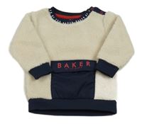 Bílo-tmavomodrá huňatá mikina s logem Baker