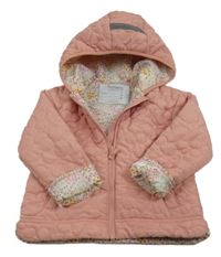 Růžová květovaná šusťáková lehce zateplená bunda s kapucí Nutmeg