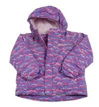 Fialovo-růžová vzorovaná šusťáková funkční zimní bunda s kapucí Columbia