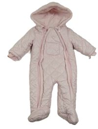 Světlerůžová prošívaná zimní kombinéza s kapucí