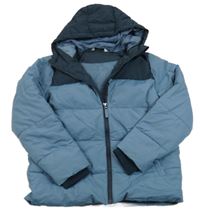 Tmavomodro-šedomodrá šusťáková zimní bunda s kapucí Tchibo