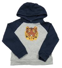 Šedo-tmavomodrá mikina s tygrem a kapucí Mountain Warehouse