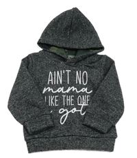 Šedá melírovaná mikina s nápisem a kapucí 