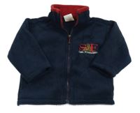 Tmavomodrá propínací fleecová mikina s výšivkou 