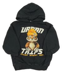 Tmavošedá mikina s tygrem a nápisy a kapucí Zara