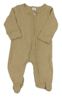 Béžový žebrovaný úpletový overal 