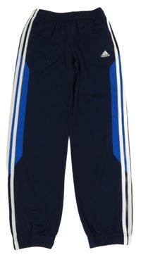 Tmavomodro-bílé sportovní tepláky s pruhy a logem Adidas