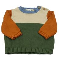 Zeleno-béžovo-oranžový svetr 