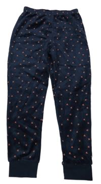 Tmavomodré sametové tepláky s květy 