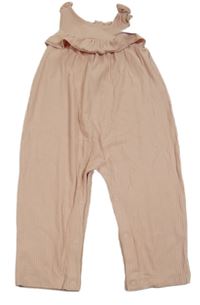 Nové - Růžový žebrovaný kalhotový overal s volánkem Next