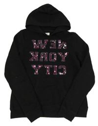 Černá mikina s nápisem z flitrů a kapucí H&M