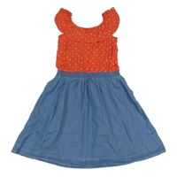 Jahodovo-modré šaty s puntíky a riflovou sukní Yigga