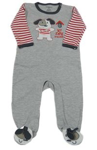 Šedo-červeno-bílý overal s pejskem 