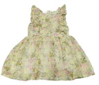 Bílo-zeleno-žluto-růžové květované šifonové šaty 